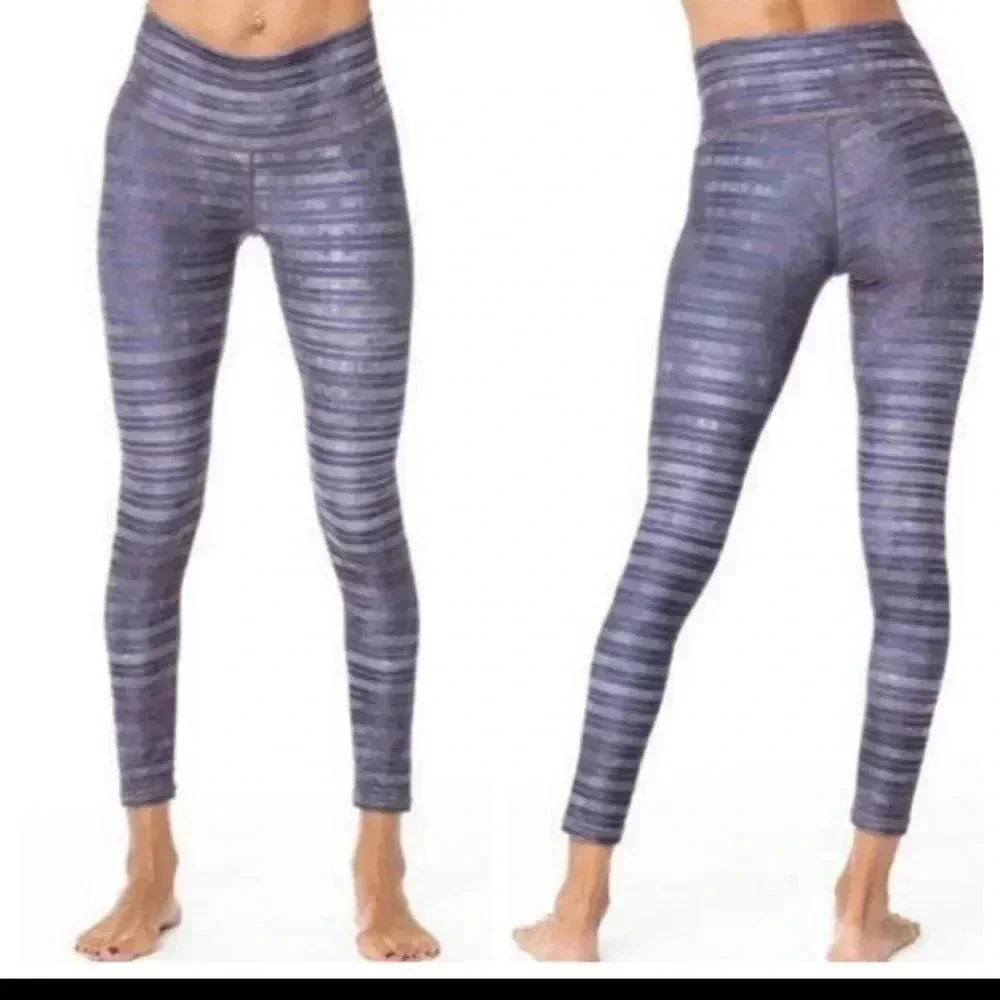 Sol & Mane Women Purple Cora Concrete Striped Workout Yoga Leggings(M)